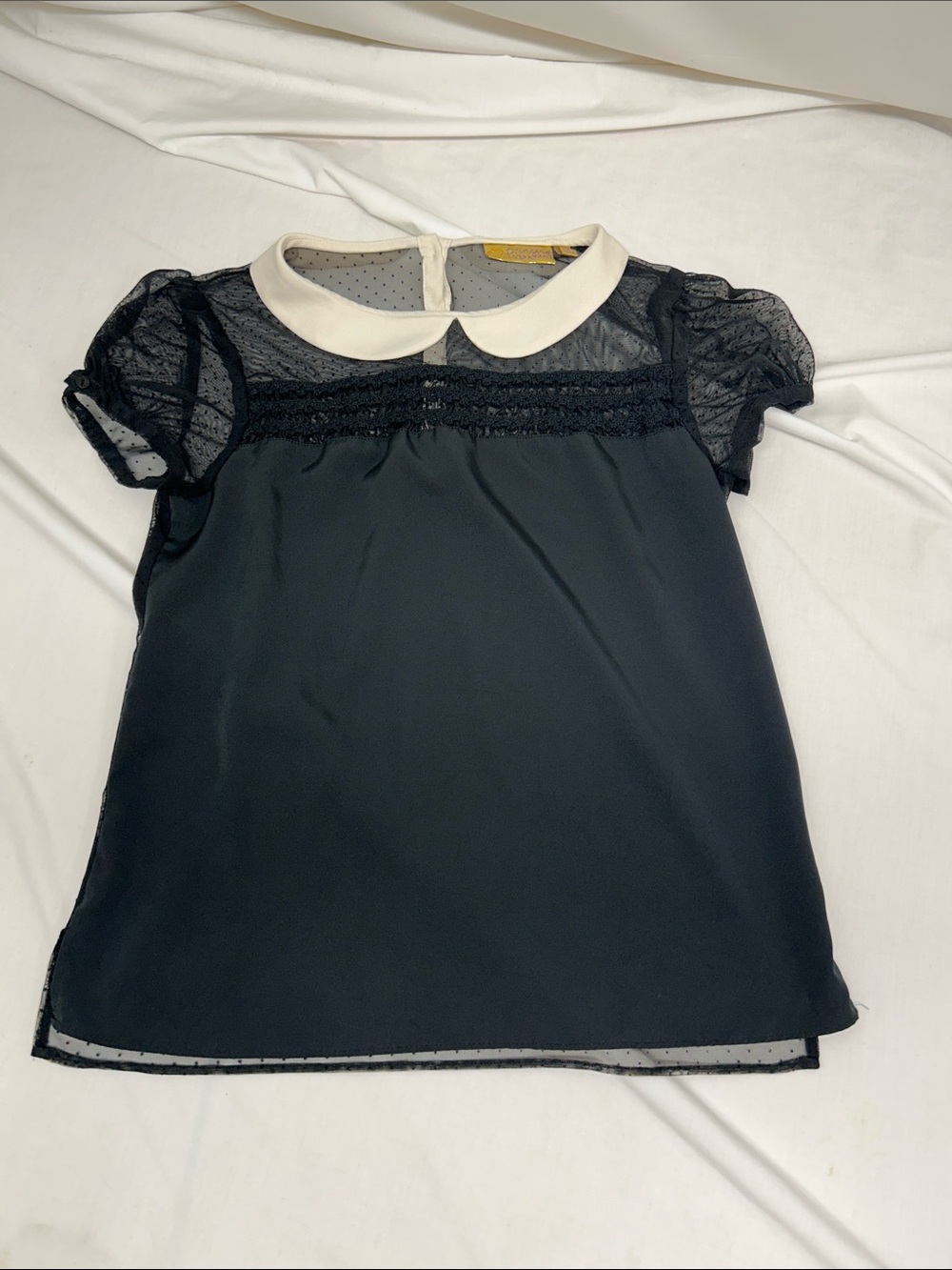 Princess Vera Wang Sheer Mesh Peter Pan Collar Blouse - Black & White Size Small